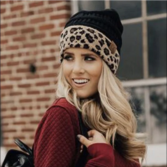 LAST ONE! π₯³HOST PICKπ₯³ NWT C.C. Black and Leopard Print Knit Beanie - Picture 11 of 16
